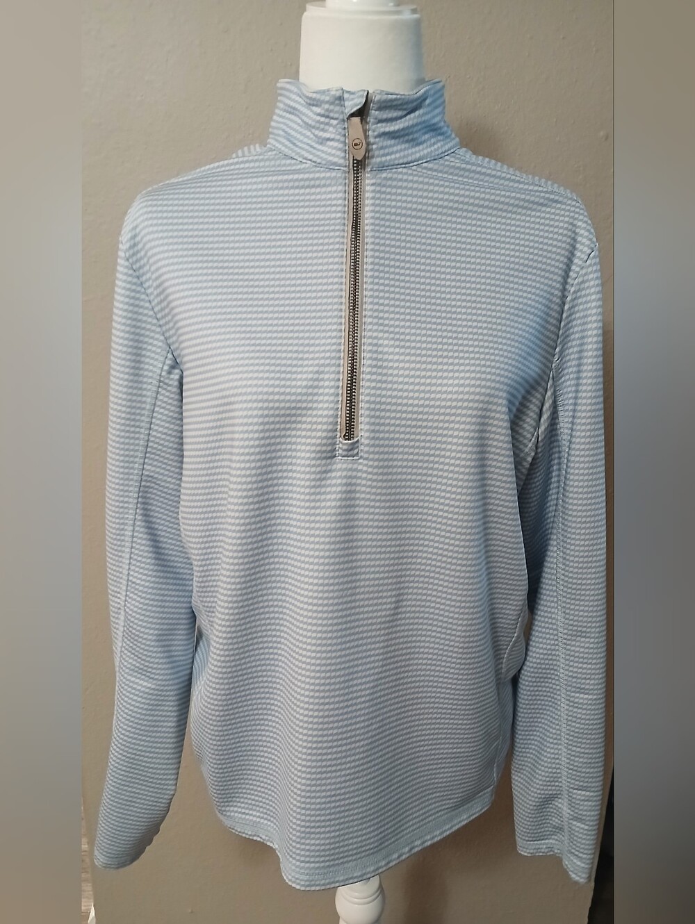 Vineyard Vines Jim Nantz Light Blue Textured Quarter-Zip Turtleneck